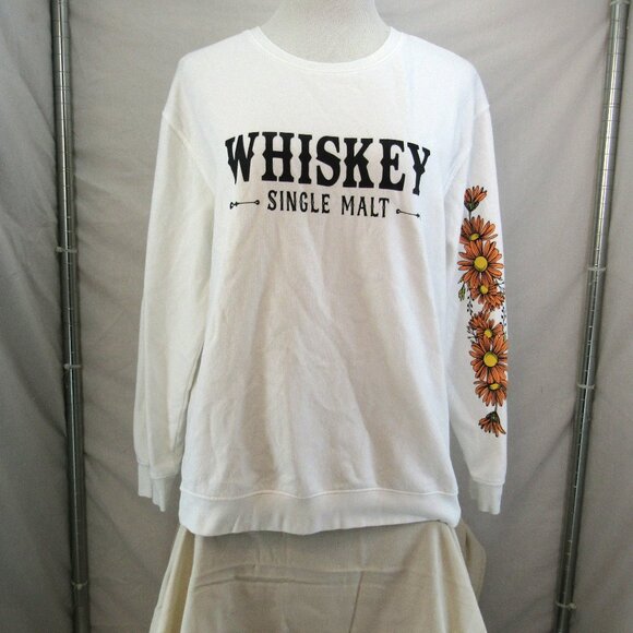 Love For Humanity Women's White Fleece Graphic Design Whiskey Sweat Shirt Size L - Picture 1 of 12